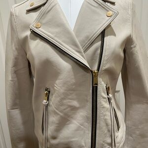 All Saints Ecru Leather Biker Jacket